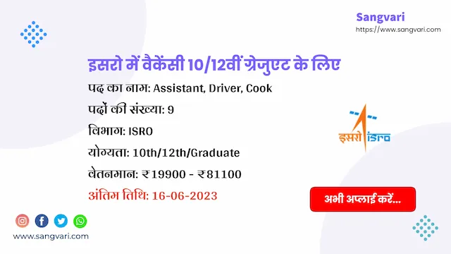 ISRO Vacancy 2023 for 10th 12th Graduate | इसरो में वैकेंसी 10/12वीं ग्रेजुएट के लिए