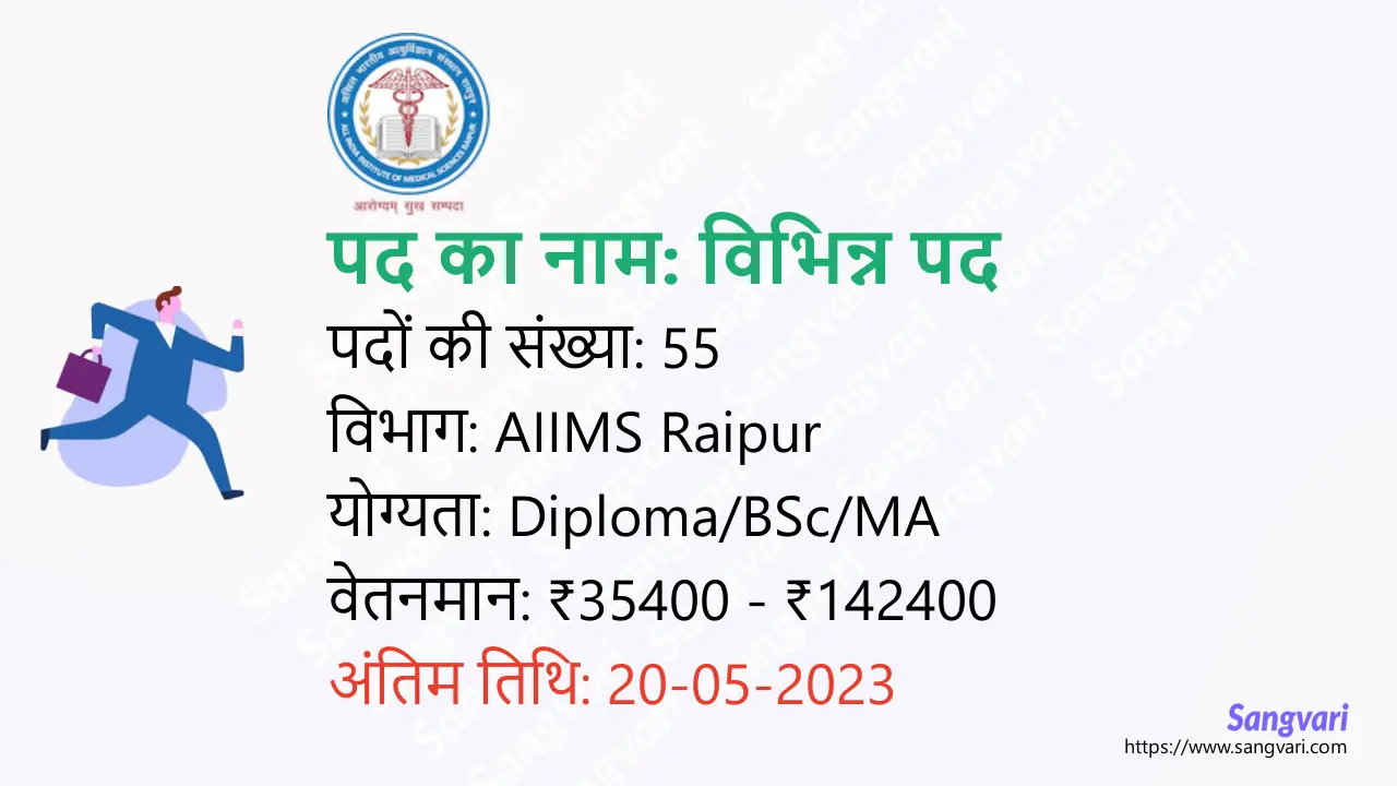AIIMS Raipur Gruop-B Requirements 2023 | एम्स में ग्रुप बी की 55 पदों पर होगी भर्ती 