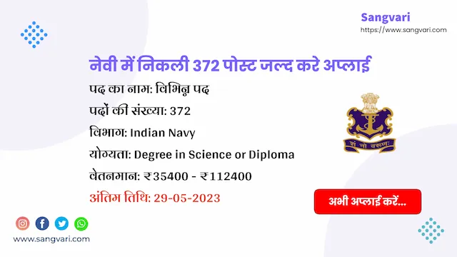 Indian navy recruitment 2023 | नेवी में निकली 372 पोस्ट जल्द करे अप्लाई